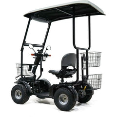Green Transporter Cheeta Ninja 48V/20Ah 1100W 4-Wheel Golf Mobility Scooter- back & left side view with canopy + basket