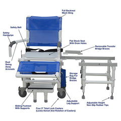 MJM Deluxe All Purpose Dual Shower/Transfer Chair With Adjustable Leg Rest D118-5-AF-SLIDE-N