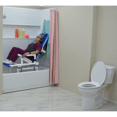 MJM Tilt Slider All Purpose Shower Chair D118-5-TIS-Slide-N- product on tub base with person using it