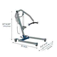 Proactive Medical Protekt Take-A-Long Folding Electric Patient Lift 33400P- front right view with feature measurent