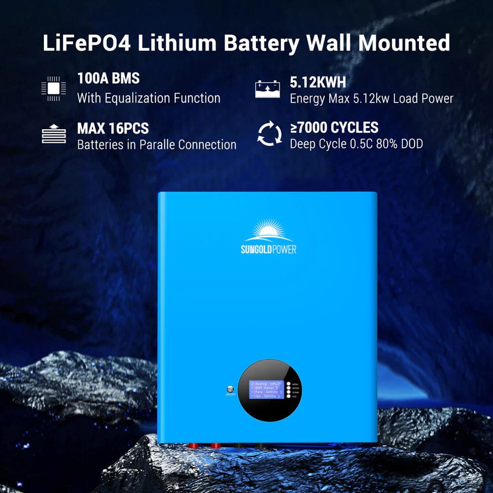 SunGoldPower  5.12KWH Powerwall LiFePO4 Lithium Battery SG48100M