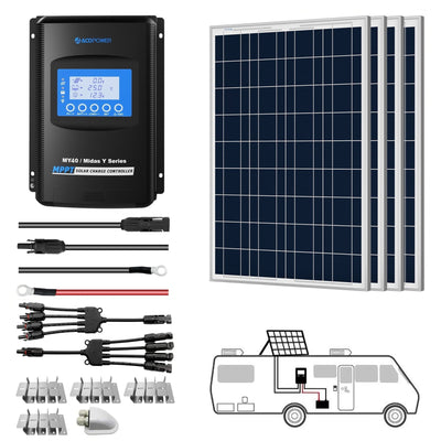 ACOPOWER 4x 100W 12V Polycrystalline RV Solar Kit HY-SPKP-400W40A