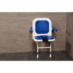 Arc First 4000 Series 13" Wide Folding Shower Seat with Arms, Back, Blue Pads & "U" Shaped 04160P