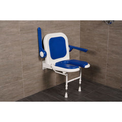 Arc First 4000 Series 13" Wide Folding Shower Seat with Arms, Back, Blue Pads & "U" Shaped 04160P