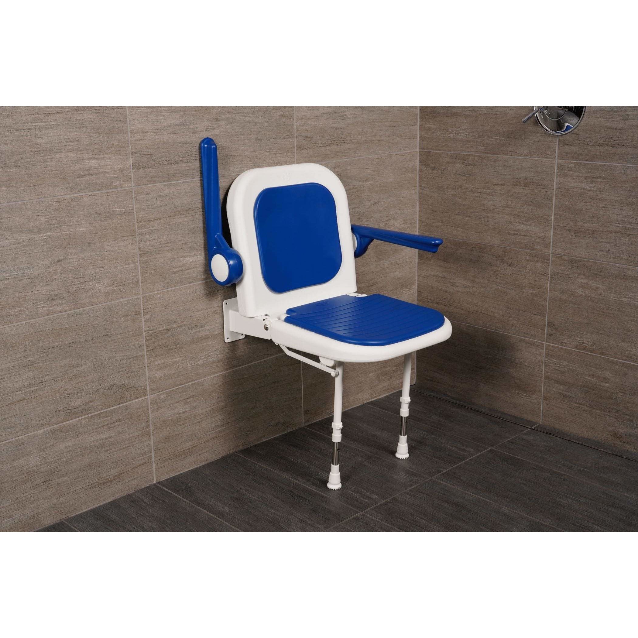 Arc First 4000 Series 19" Wide Folding Shower Seat with Arms, Back & Blue Pads 04130P
