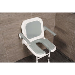 Arc First 4000 Series 19" Wide Folding Shower Seat with Arms, Back, Gray Pads & "U" Shaped 04260P