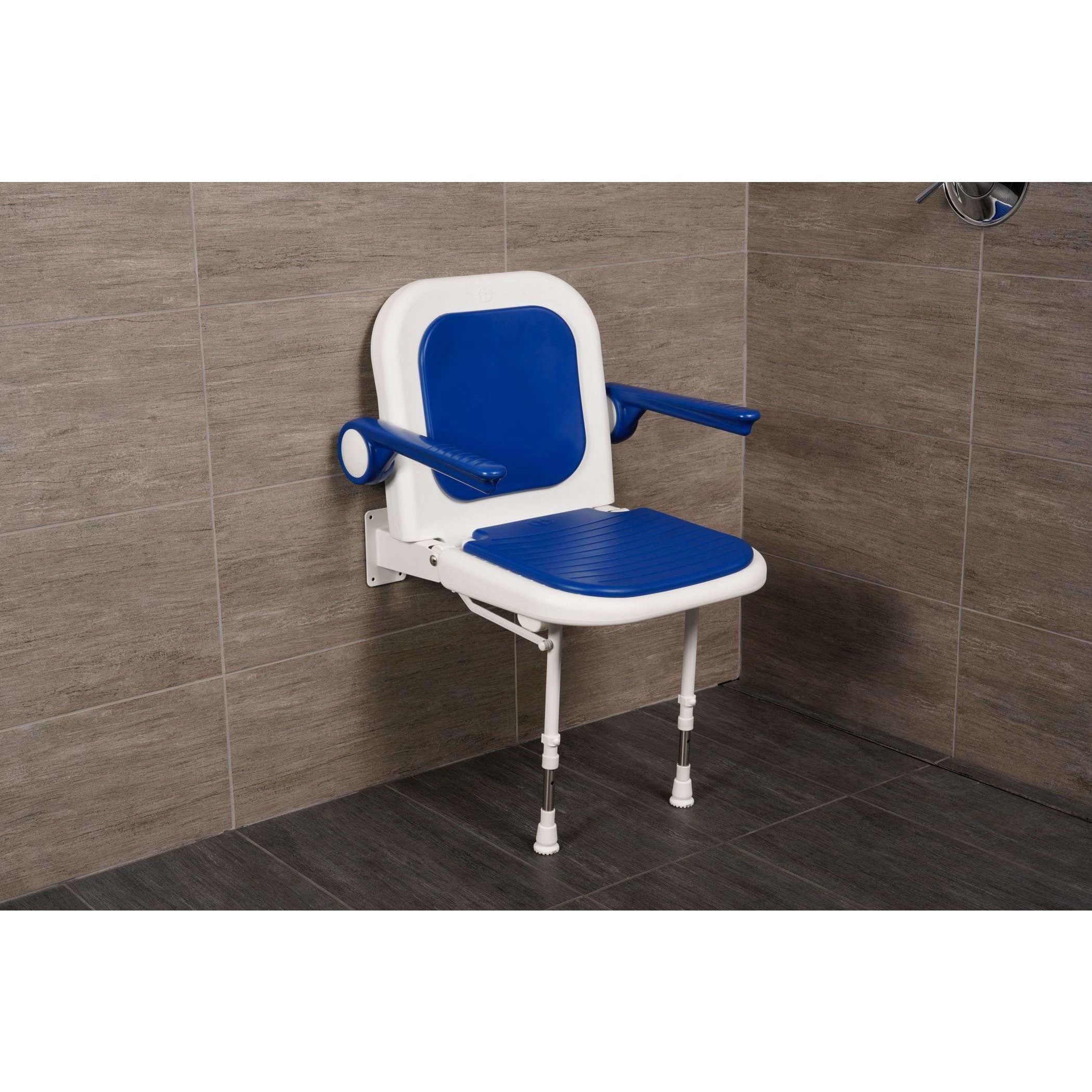 Arc First 4000 Series 19" Wide Folding Shower Seat with Back & Arms, Blue Pads 04130P