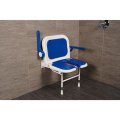 Arc First 4000 Series 23¾" Wide Folding Shower Seat with Arms, Back, Blue Pads & "U" Shaped 04150P