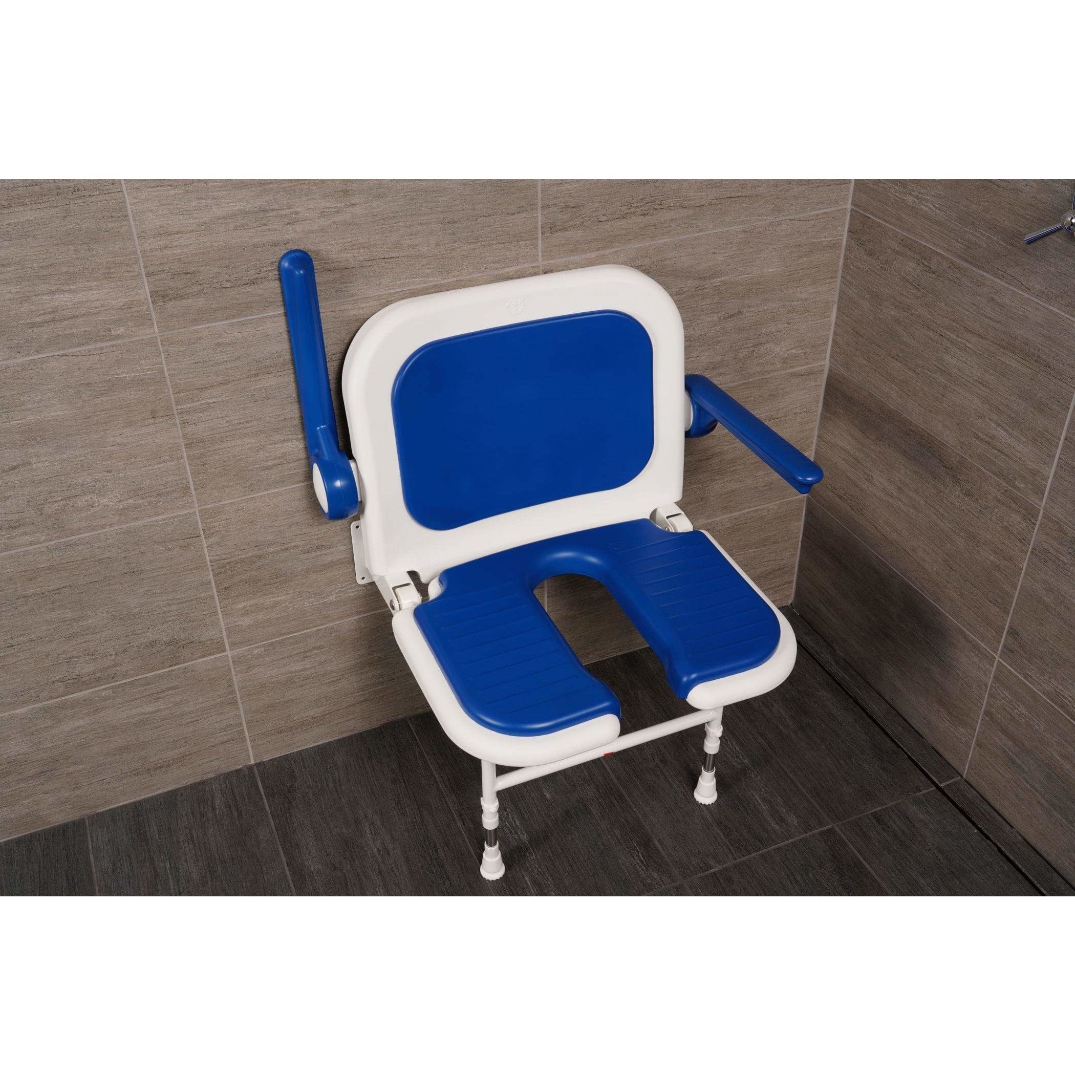 Arc First 4000 Series 23¾" Wide Folding Shower Seat with Arms, Back, Blue Pads & "U" Shaped 04150P