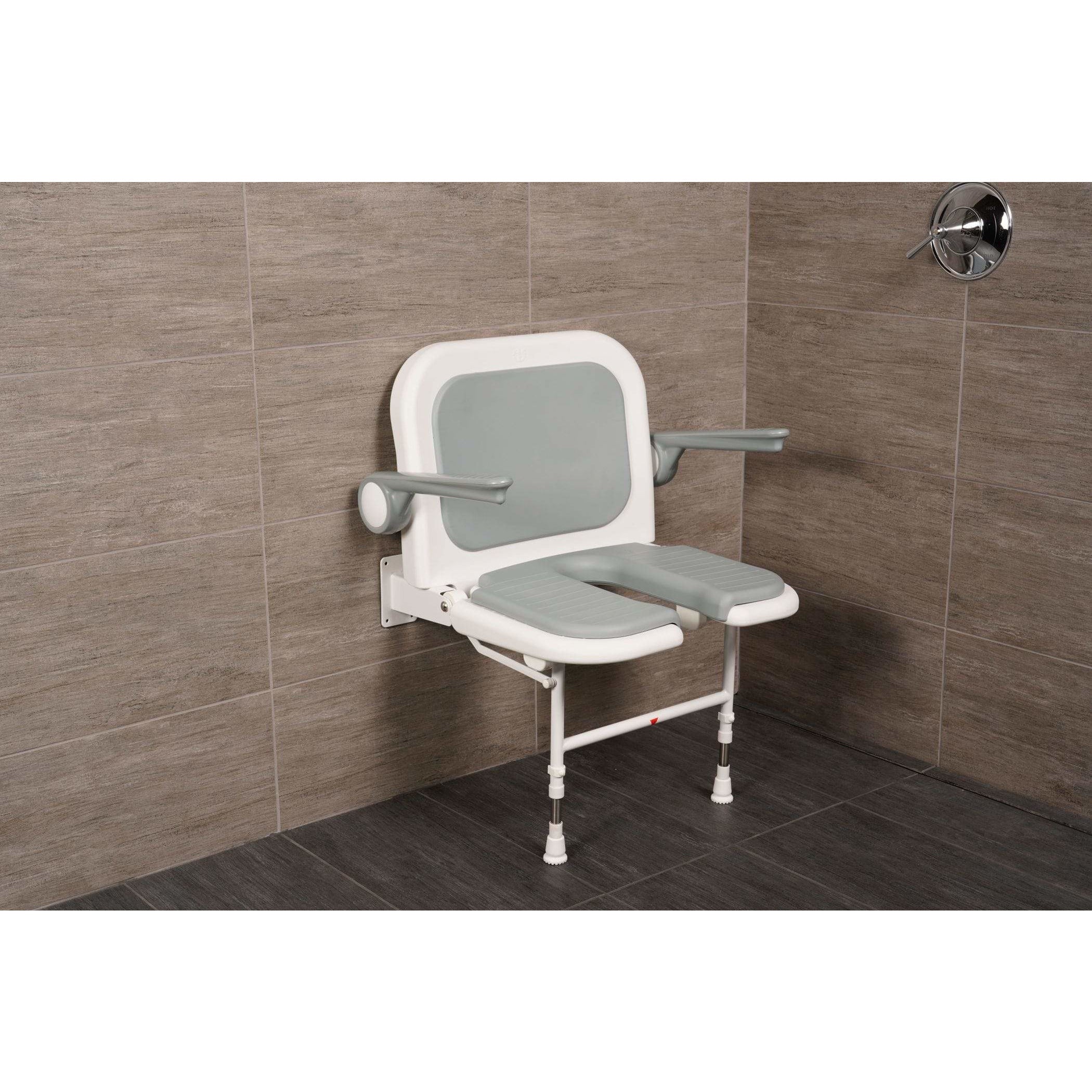Arc First 4000 Series 23¾" Wide Folding Shower Seat with Arms, Back, Gray Pads & "U" Shaped 04250P
