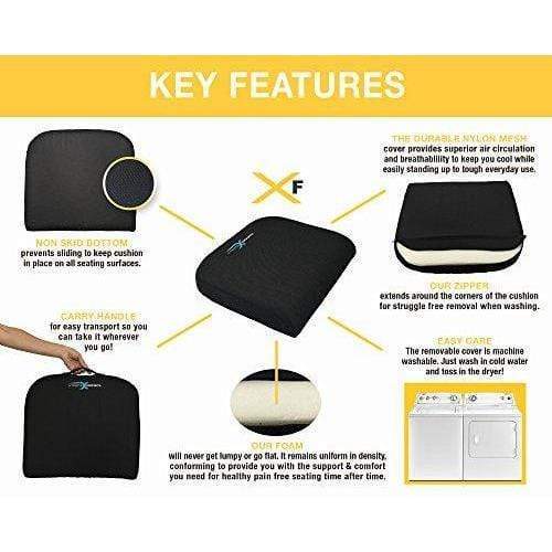 Xtreme Comforts Seat Cushion, Office Chair Cushions - Pack of 1 Padded Foam Cushion w/Handle for Desk, Wheelchair & Car Use - Back Support Pillow