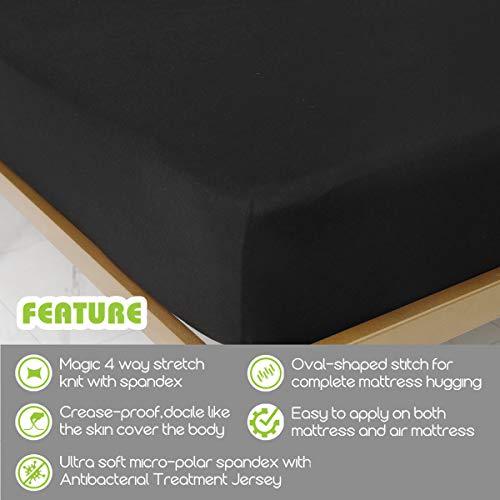 COSMOPLUS Fitted Sheet Twin Fitted Sheet Only（No Flat Sheet or Pillow Shams）,4 Way Stretch Micro-Knit,Snug Fit,Wrinkle Free,for Standard Mattress and Air Bed Mattress from 8” Up to 10”,Black