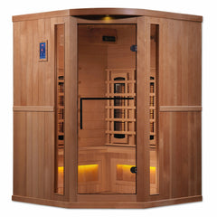 Golden Designs Full Spectrum Indoor 3 Person Corner Far Infrared Sauna with Himalayan Salt Bar