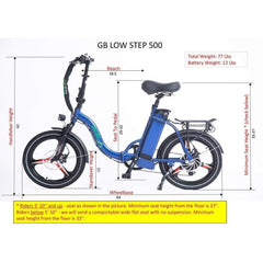 Green Bike USA GB LOW STEP 500 48V/18.20Ah 500W Folding Fat Tire Electric Bike GBLS500