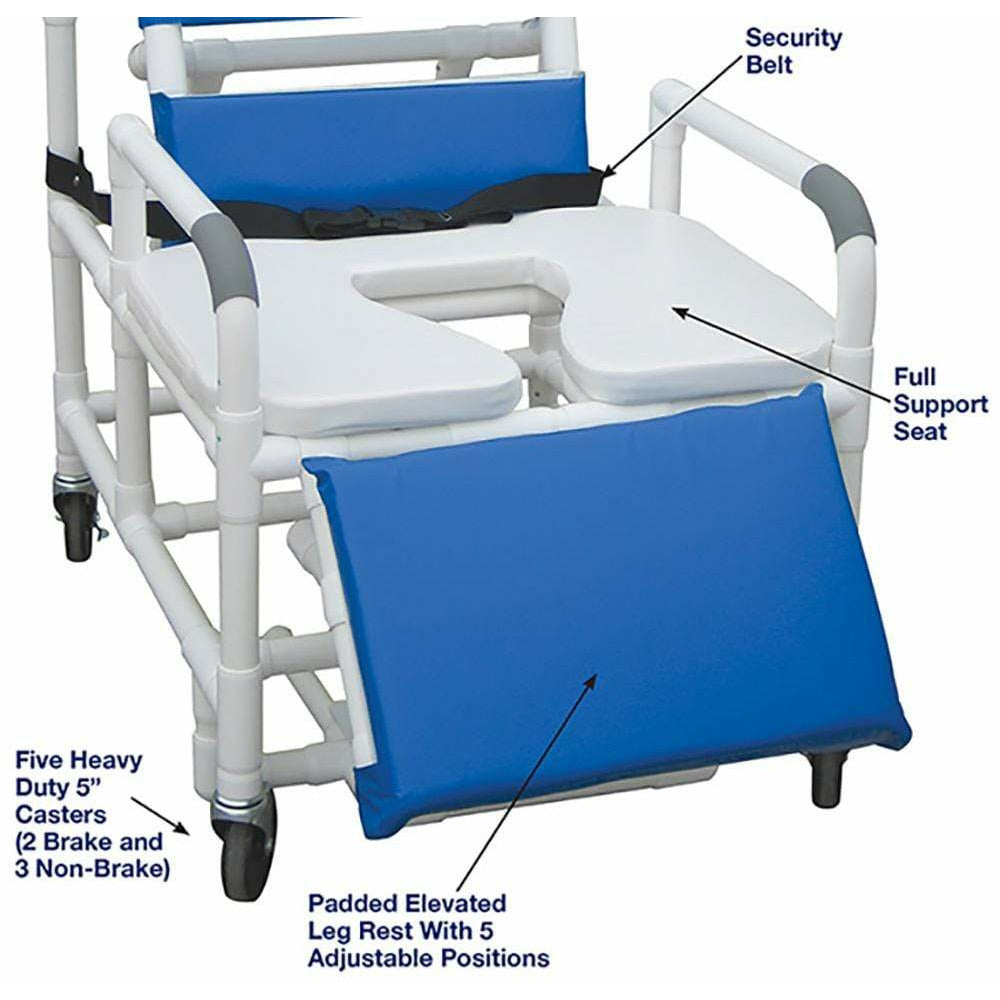 MJM 30" Wide Bariatric Reclining Shower Chair With Soft Seat Deluxe Elongated 196-30-BAR-SSDE