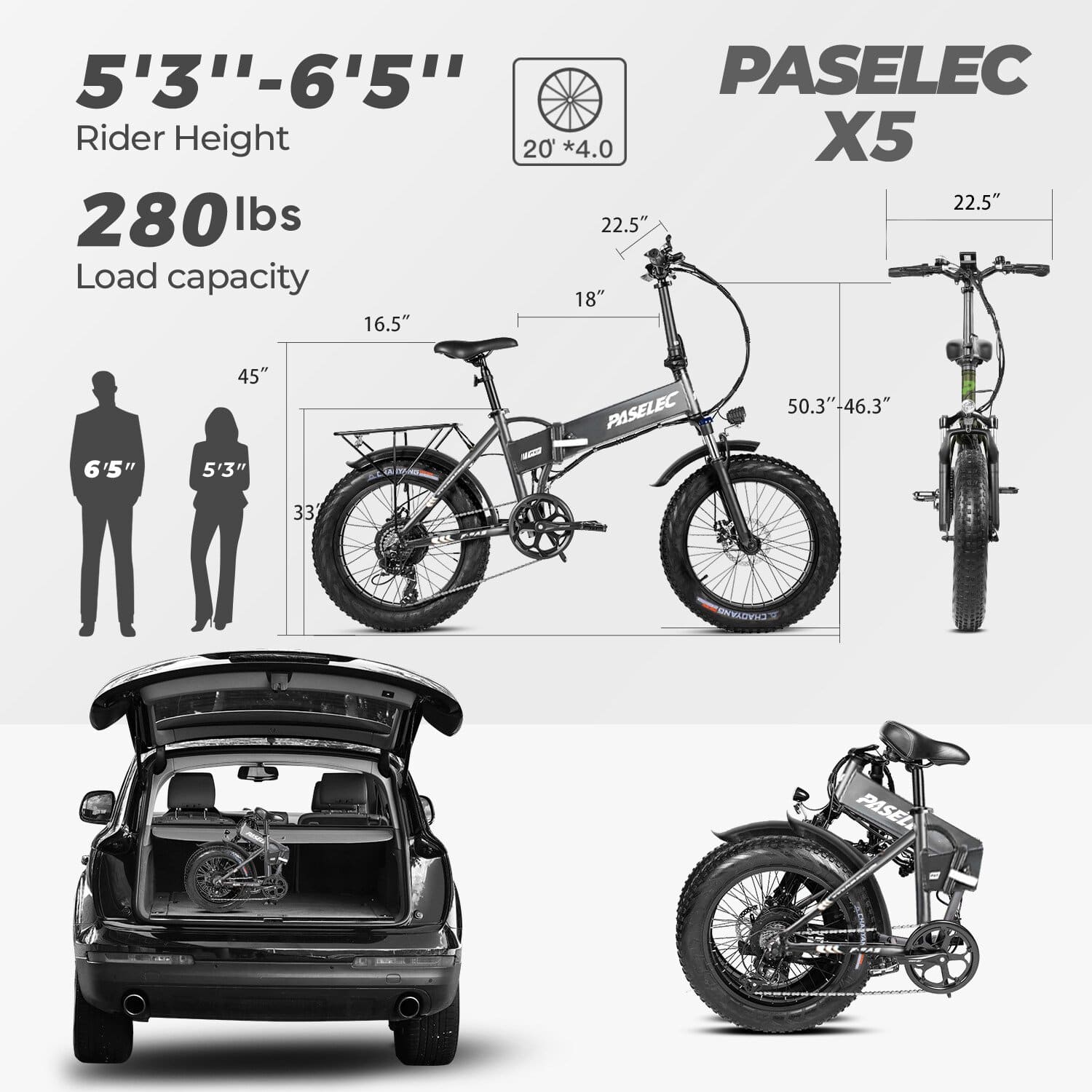 Paselec PX5 48V/10.4Ah 500W Folding Fat Tire Electric Bike