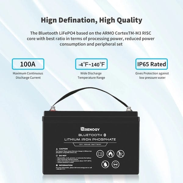 Renogy 12V/100Ah LiFePO4 Deep Cycle Battery with Bluetooth