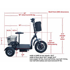 RMB Multi Point AWD 48V/22Ah 1000W 3-Wheel Mobility Scooter