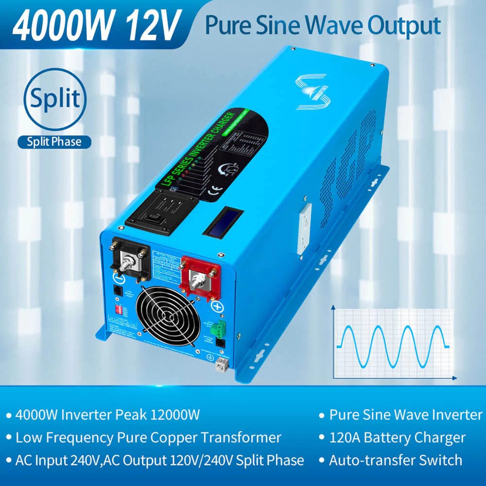 SunGoldPower 4000W DC 12V Split Phase Pure Sine Wave Inverter with Charger