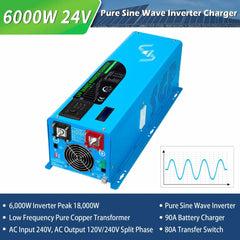 SunGoldPower 6000W DC 24V Split Phase Pure Sine Wave Inverter with Charger