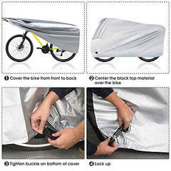 Puroma Bike Cover Outdoor Waterproof Bicycle Covers Rain Sun UV Dust Wind Proof with Lock Hole for Mountain Road Electric Bike, XL (Black&Silver)