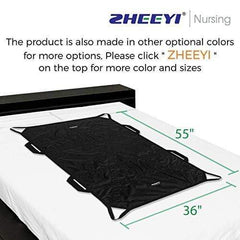 ZHEEYI Multipurpose 55" x 36" Positioning Bed Pad with Reinforced Handles - Reusable & Washable Patient Sheet for Turning, Lifting & Repositioning - Double-Sided Nylon Fabric, Black