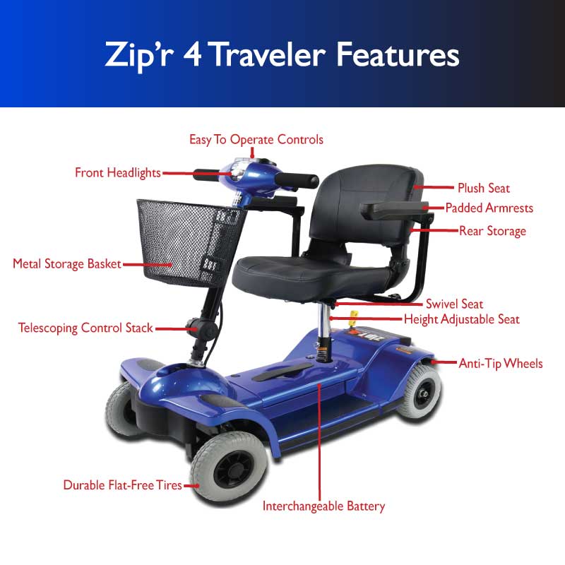 Zip'r Traveler 12V/12Ah 155W 4-Wheel Mobility Scooter ZIP02